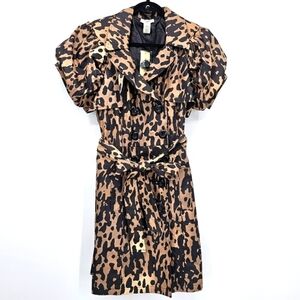 Vertigo Paris leopard Short Sleeve Trench dress Jacket women's size xl